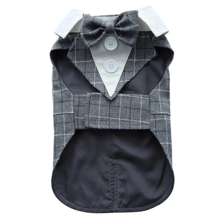 ペット用 フォーマル 薄手 犬用 タキシード グレー チェック柄 イギリス風