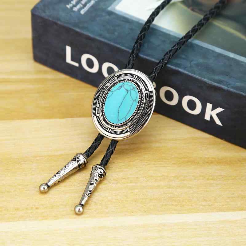 ネクタイ メンズ レディース ウエスタン ボロタイ 瑪瑙石 亜鉛合金 レザー 水滴形 レッド イエロー グリーン ブルー ブラック ピンク ドロップ型 男女兼用 アクセサリー フォーマル カジュアル(x3)