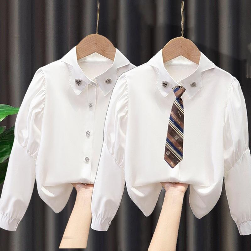 シャツ ガールズ キッズ 女の子 子供服 トップス ブラウス 長袖 襟付き 無地 ポリエステル 春秋 プリンセス 110cm 120cm 130cm 140cm 150cm 160cm 170cm