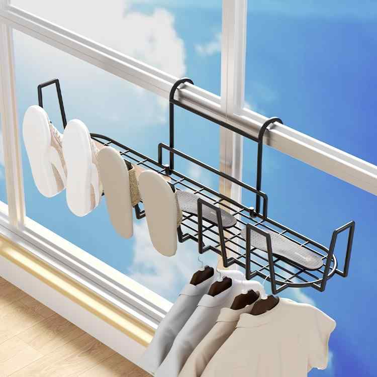 シューズラック ベランダ用 窓枠 柵 吊り下げ式 靴ホルダー 転落防止 窓 ハンガーラック 伸縮式 室内 ..