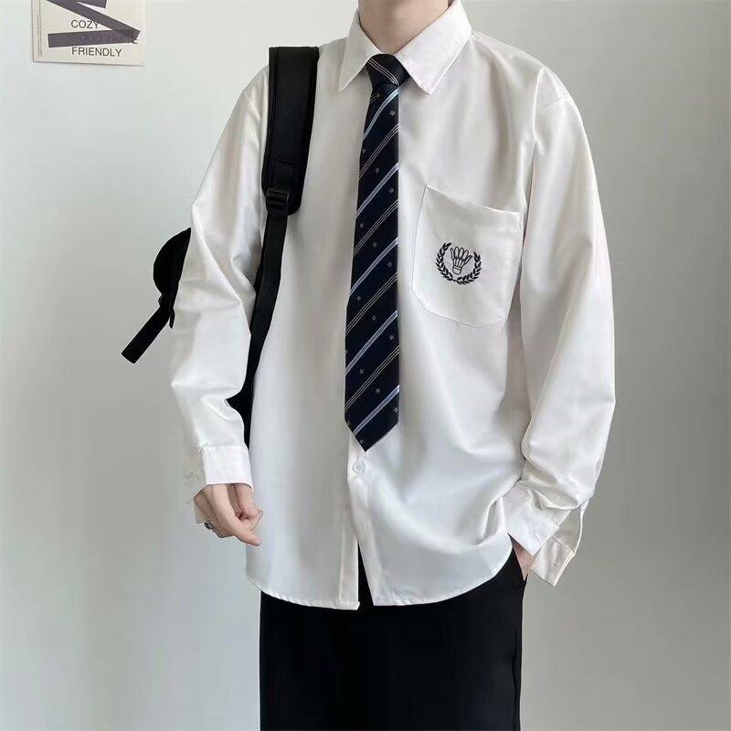 シャツ メンズ 水洗い デニム 長袖 ストライプ トップス 春秋 カジュアル 男性用 普段使い ポリエステル ホワイト 白