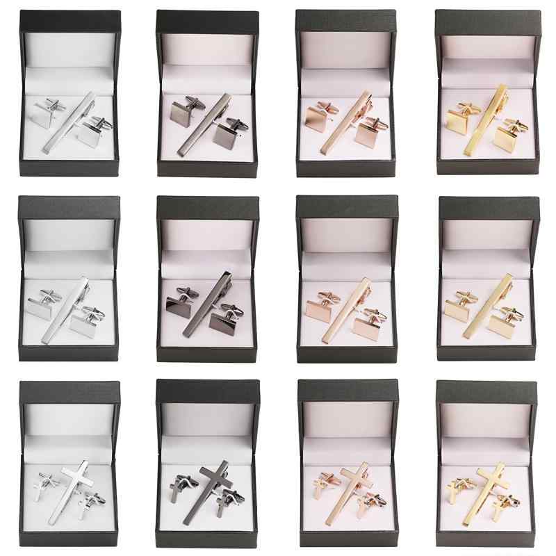 カフスボタン ネクタイピン セット 男性用 ラッキーアイテム 十字架 スクエア型 幾何学模様 電気メッキ..