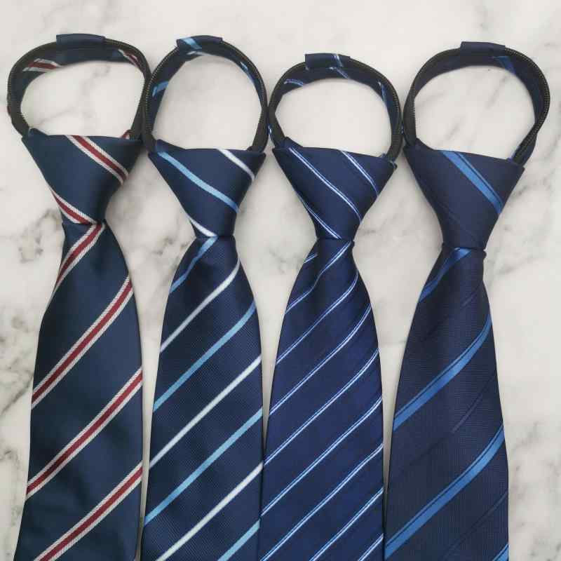楽天LINEAR shopネクタイ 男性用 フォーマル ストライプ柄 ブルー系 ジッパー式 ワンタッチ 8cm幅 ビジネス 結婚式 新郎用（x10）
