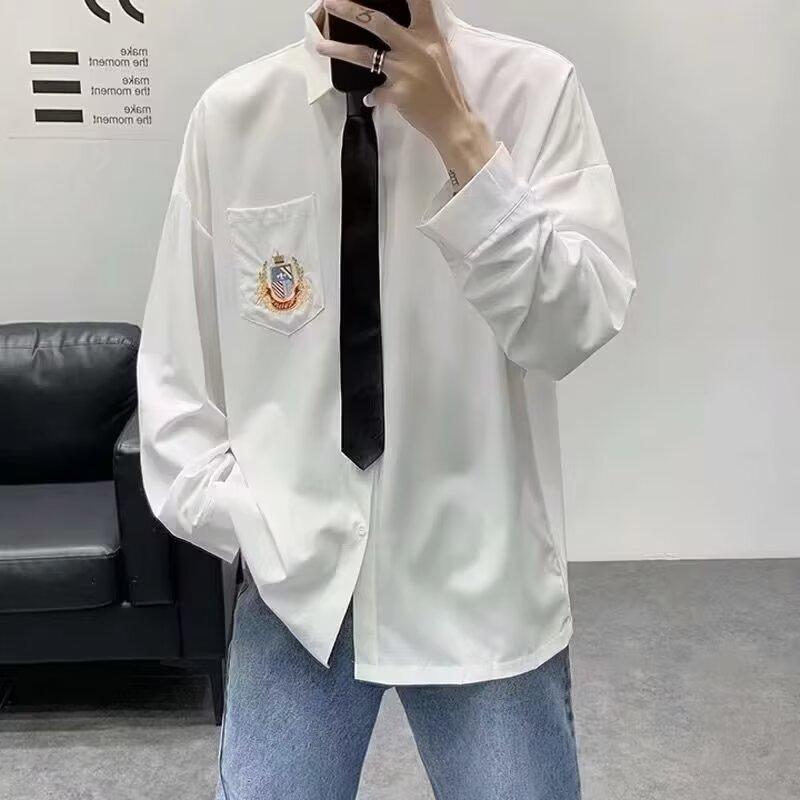 シャツ メンズ 男性用 長袖 黒 ポリエステル 混紡 制服 学生 韓国 トップス 春秋