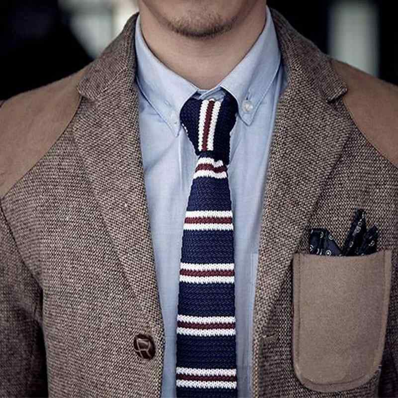 ネクタイ 男性用 秋冬 矢印柄 ニット 6cm幅 スリム 細身 英国風 レトロ カジュアル 毛糸 ウール(x2)