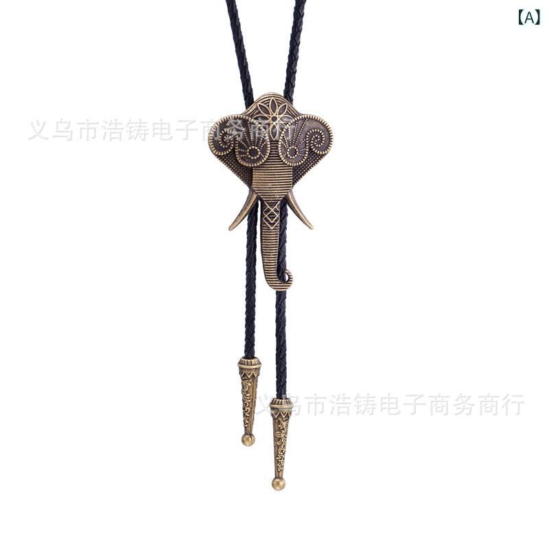 ネックレス メンズ レディース ユニセックス 幾何学模様 合金 ペンダント 領 タイ 革 レザー ロープ チョーカー レトロ ウエスタン カウボーイ 青銅色 シルバー(x3)