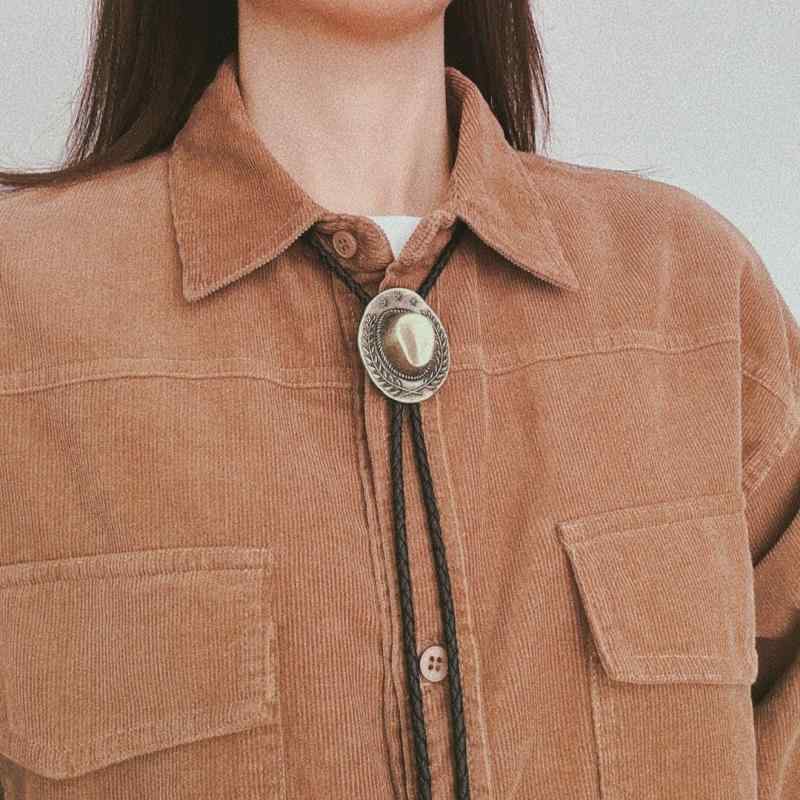 ネクタイ メンズ ウェスタン ボロタイ 麦穂 帽子 PUレザー ロープ レトロ ネックレス 男女兼用 クラウン モチーフ(x2)