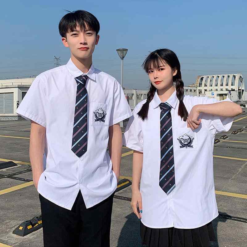 制服 メンズ 半袖シャツセットアップ ネクタイ付き 日本製 JK風 レディース スカートセット 黒 白 ポリエステル 清潔感