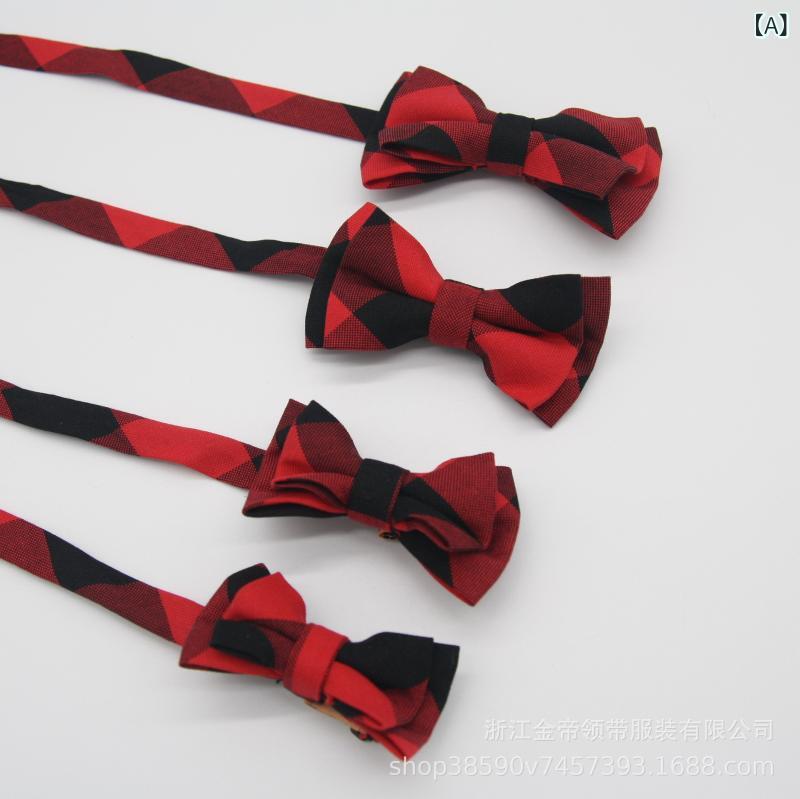 キッズ用アクセサリー 蝶ネクタイ 格子柄 コットン 領結 スコットランド風 レッド系 ブルー系 子供用 新潮