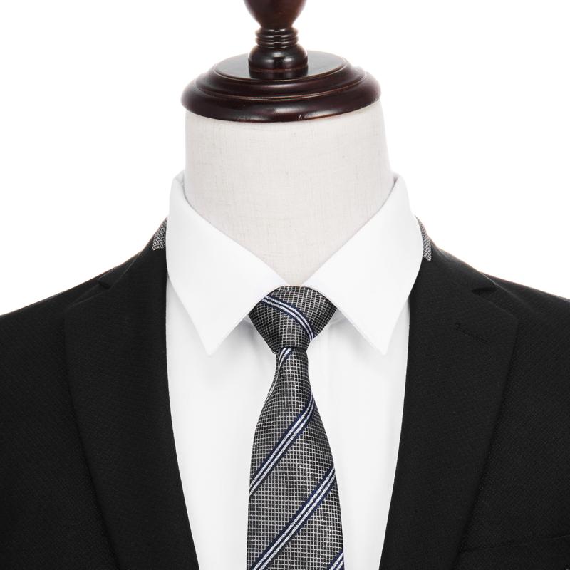 ネクタイ 男性用 ビジネス 8cm幅 グレー ストライプ柄 混紡 フォーマル カジュアル