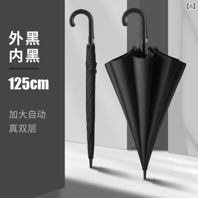フック 二重層 自動 傘 ロング ハンドル 家庭用 拡大 厚く 強化 嵐雨 3人 ダブル 男性 2人 強風 長手柄..