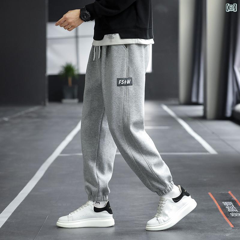 パンツ 男性用 スウェットパンツ カジュアル スポーツ 裾絞り ポリエステル ブラッ...