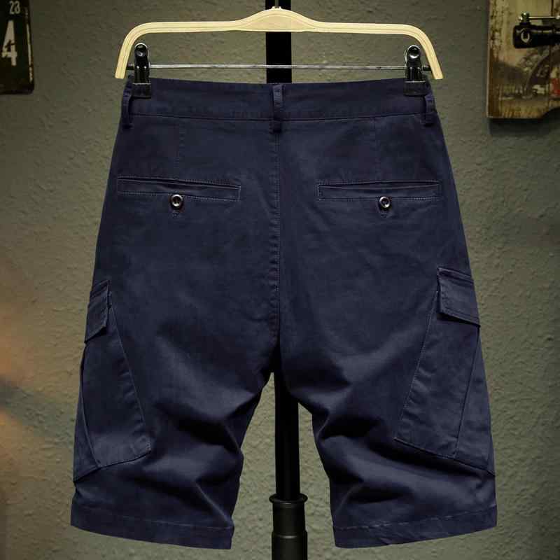 カジュアルパンツ 男性用 綿 多ポケット 伸縮性 ストレート カーキ グリーン ブルー 7分丈パンツ(x2)