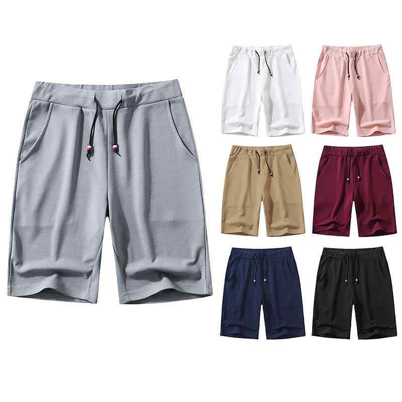 Rakuten - ショートパンツ メンズ 男性用 綿 混紡 高 elastic 伸縮性 スポーツ 短パン ドローストリング ニット 春夏 カジュアル 薄手 S M L XL 2XL 3XL 白 カーキ 黒 深グレー ピンク系 ワインレッド 紺色 ベージュ(x2)