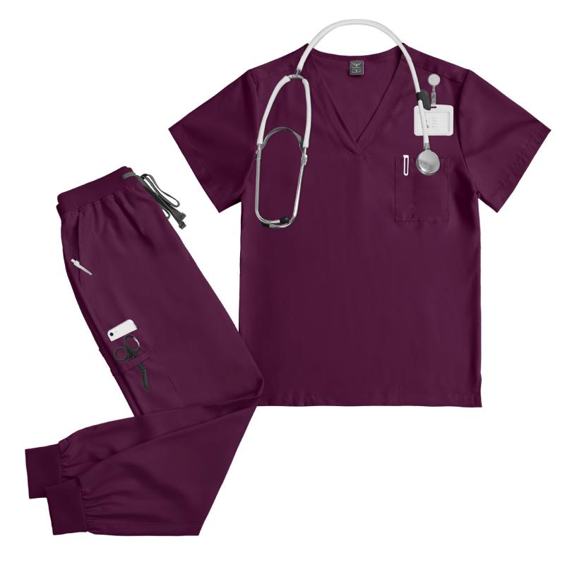 スクラブ メンズ 上下セット 白衣 診察衣 Vネック 半袖 パンツ ズボン ポリエステル 快適 宝藍 ピンク 黒 芒果黄 玫红 青绿 深酒红 深藍色 杏色 棕色
