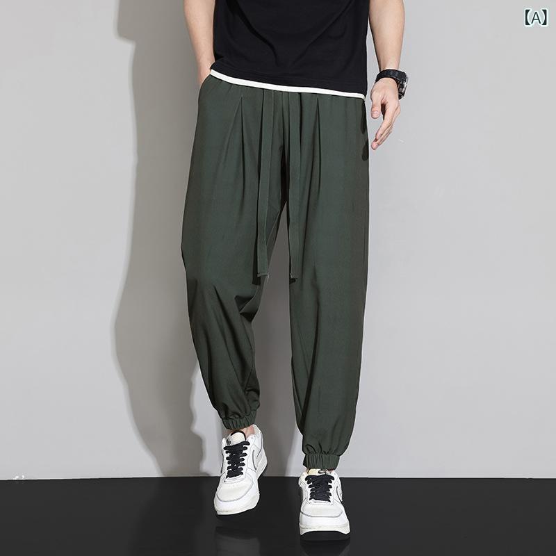 パンツ メンズ 接触冷感 テーパードパンツ ジョガーパンツ イージーパンツ 9分丈 ズボン ポリエステル 格子柄 黒 ブラック カーキ 緑 グリーン 伸縮性 ウエスト紐 ポケット付き