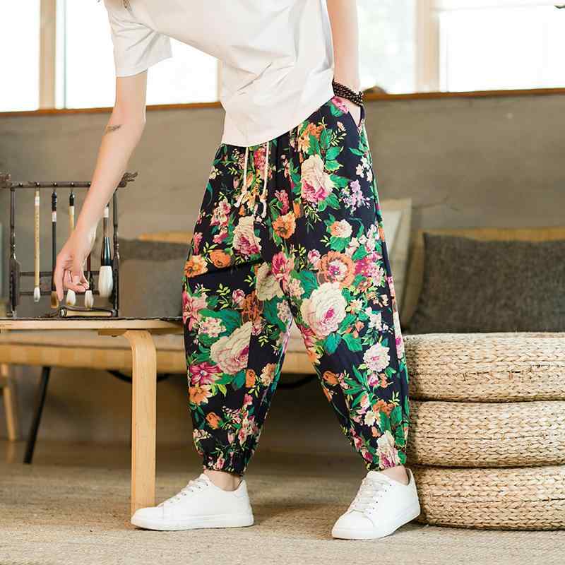 Rakuten - パンツ メンズ 男性用 9分丈パンツ 薄手 コットンリネン ハーレムパンツ テーパードパンツ 中華風 レトロ レッド グリーン オレンジ