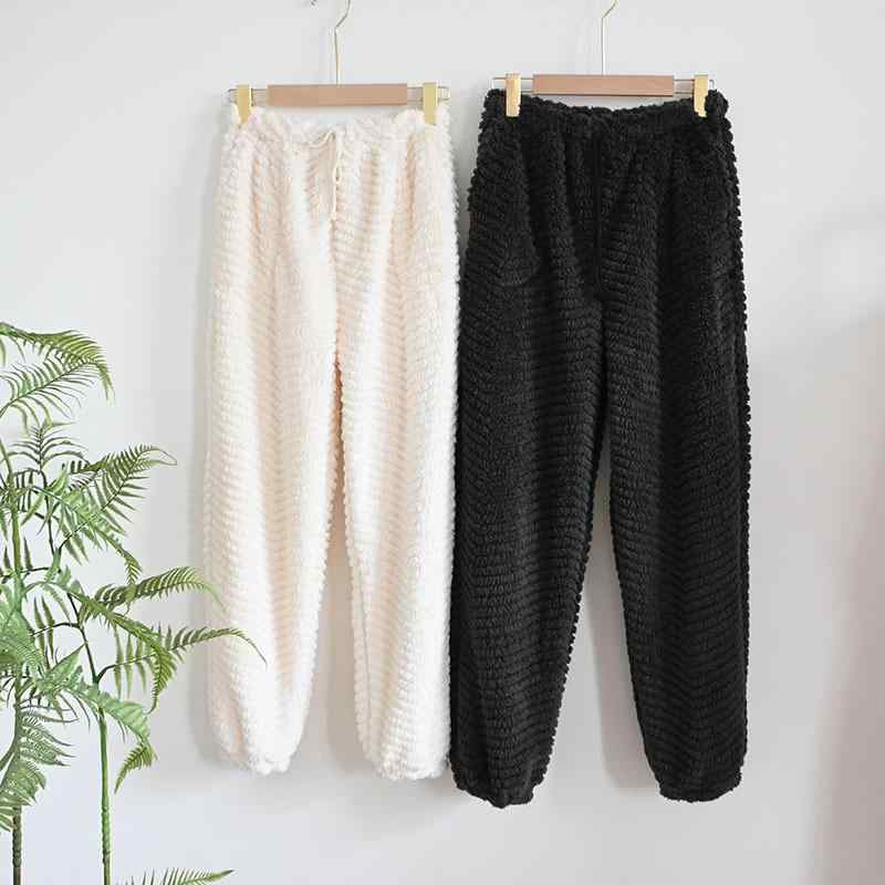 パジャマ レディース メンズ 秋冬 厚手 フリース 無地 ウエストゴム ロングパンツ あったか リラックスパンツ 部屋着 ルームウェア 黒 ..