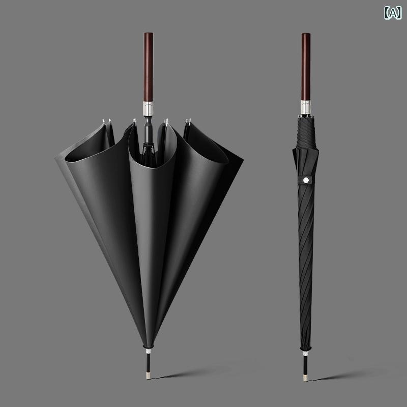 自動 木製 ロング ハンドル 傘 メンズ 大型 ビジネス レトロ 厚手 強風 雨 家庭用 豪華 ダブル ブラック グレー グリーン ブルー ホワイト