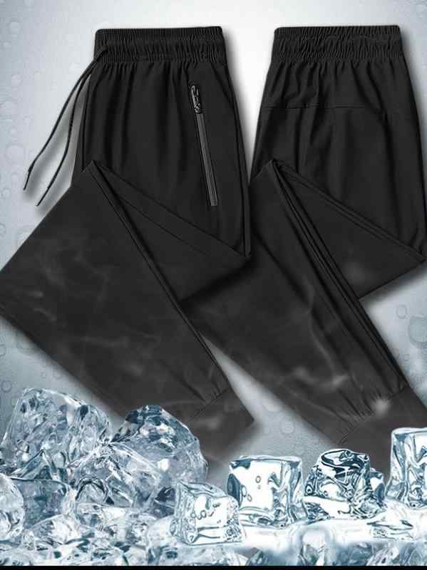 Pants - パンツ 男性用 速乾パンツ スポーツパンツ 薄手 接触冷感 伸縮性 ドローストリング 無地 黒 ブラック 普段使い ルームウェア アウトドア