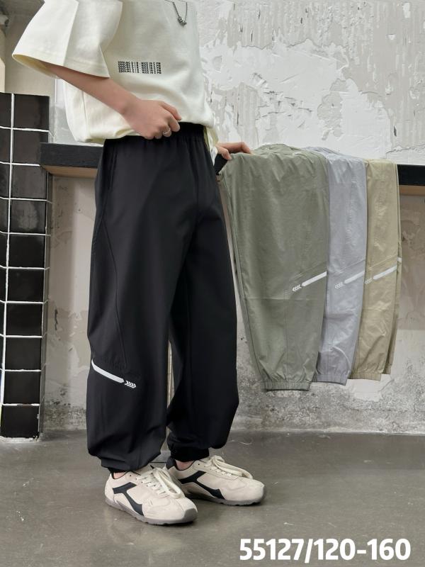 子供用パンツ 中大童サイズ 速乾性 伸縮性 長ズボン 反射材付き レギンス カ--キ色 黒 グレー 緑(x5)