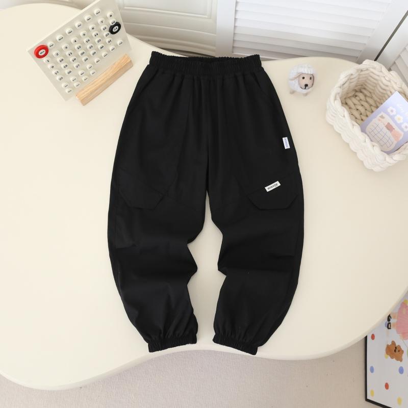 キッズ 長ズボン 薄手 速乾性 伸縮性 ウエストゴム 裾絞り イージーパンツ カジュアルパンツ 黒 緑 紫 ..