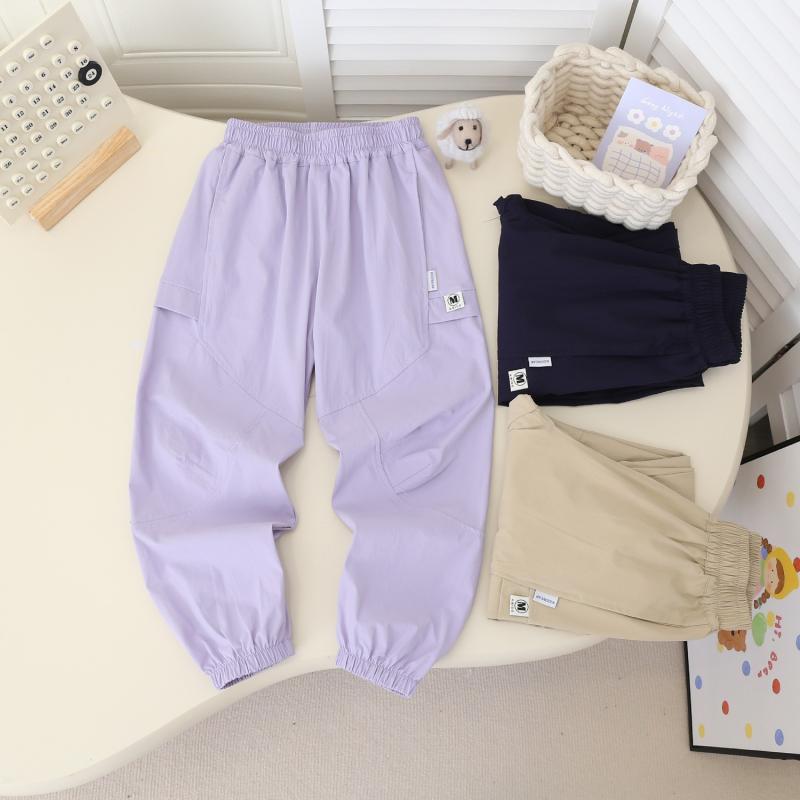 6個セット子供用パンツ 男女兼用 中大童サイズ 速乾性 伸縮性 長ズボン 韓国 無地 絞り 春夏 ポリエステル カーキ 紺 紫