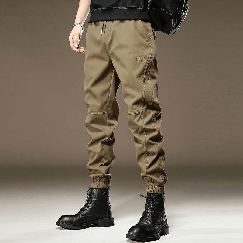 パンツ 男性用 カーゴパンツ レトロ 切り替え テーパードパンツ カジュアルパンツ 九分丈 無地 ポリエステル ブラック グレー カーキ