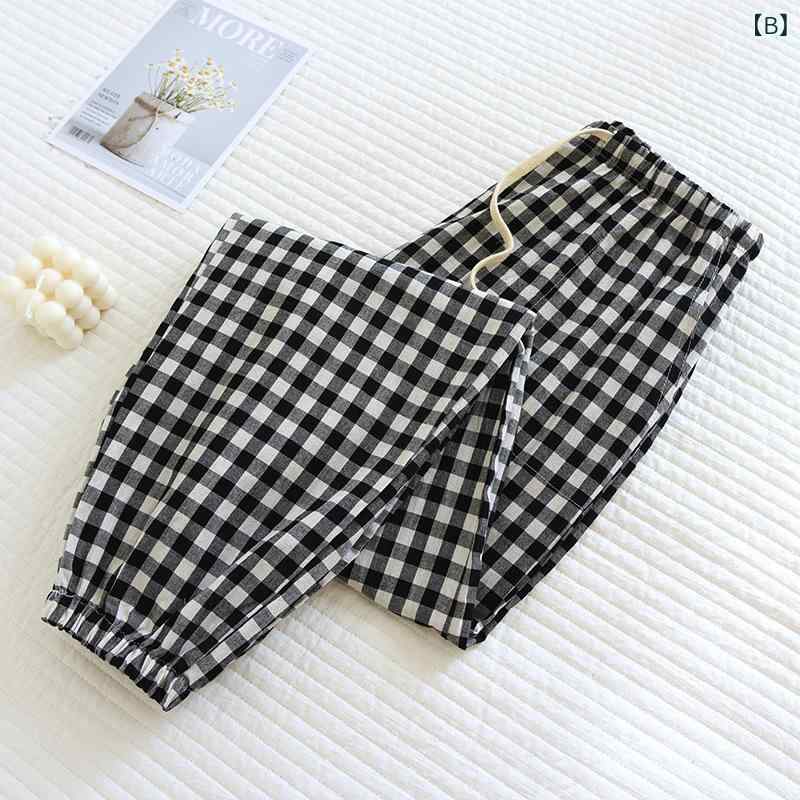 パジャマ メンズ レディース 大きいサイズ 絞り 長ズボン 綿 格子柄 ルームウェア 春夏 秋冬 部屋着 リラックスパンツ 普段使い(x2)