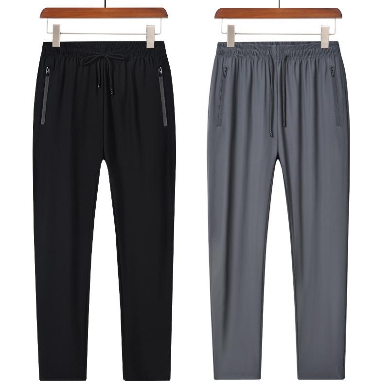 メンズ 接触冷感 パンツ 無地 ストレッチ テーパード イージーパンツ 薄手 9分丈 黒 ブラック L XL XXL XXXL 4XL 5XL 6XL 7XL 8XL 春夏 リラックス ウェア