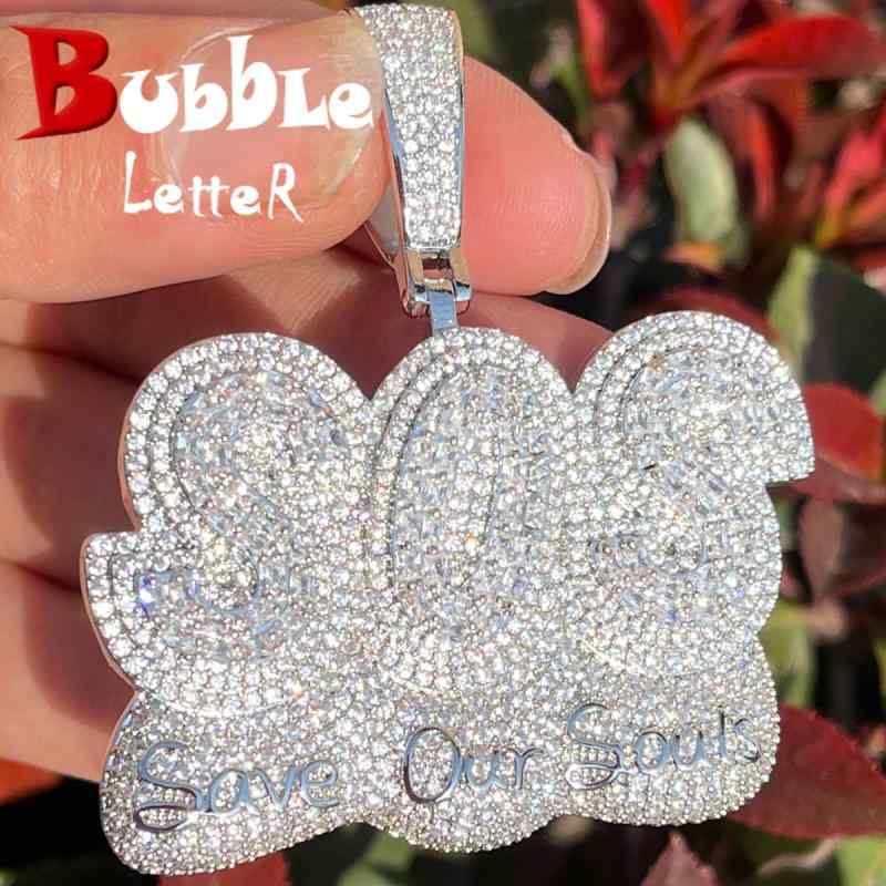 ネックレス メンズ SOS アルファベット ジルコニア ペンダント 幾何学模様 ヒップホップ ストリート 電..