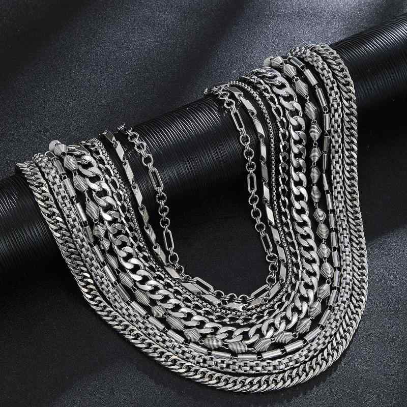 3個セットネックレス メンズ 男性用 パンク スタイル チタン鋼 シルバーカラー 日常使い 保色性 ミニマル 美しい アクセサリー・素材: チタン鋼・処理方法: 電気メッキ・デザイン: -・チェーンスタイル: レギュラーチェーン・多層構造:...