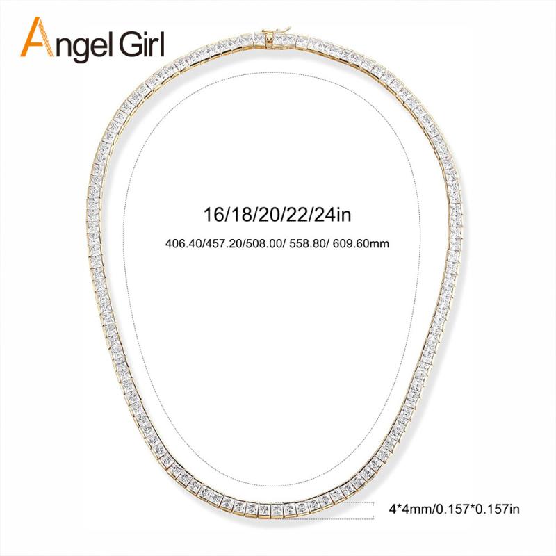 ネックレス メンズ レディース 4mm ジルコニア 菱形 テニスチェーン ゴールド ゴールド シルバー プラ..