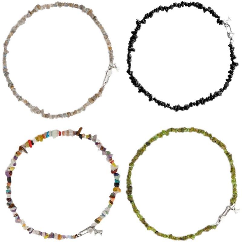 ネックレス メンズ レディース 石 月光石 オリーブグリーン チタン鋼 鎖骨 ペンダント 45cm 50cm ヒップホップ風 ユニセックス スタイリッシュ(x2)