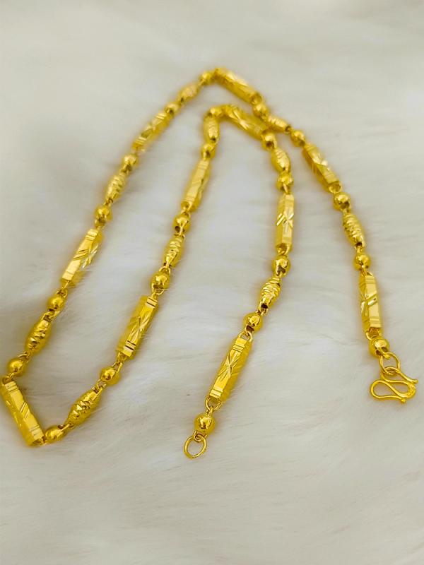 ネックレス メンズ レディース 男性用 女性用 K18GP ゴールドメッキ 六角 オリーブ ビーズ チェーン 竹..