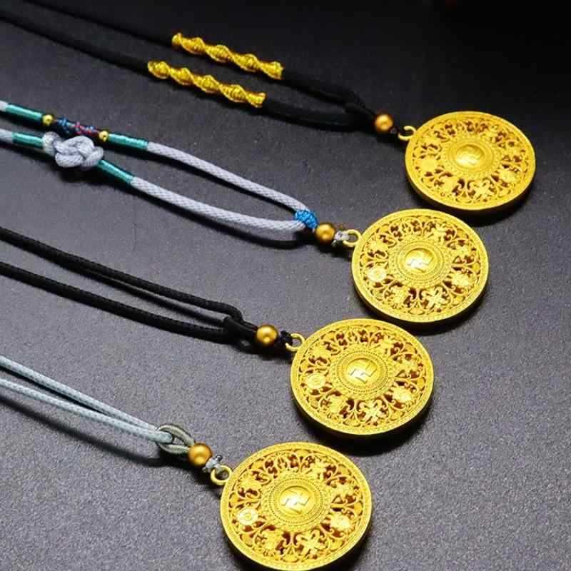 ネックレス メンズ レディース 黄ゴールド 八宝羅針盤 ペンダント 手編み 紐 ロープ 長め お守り 民族..