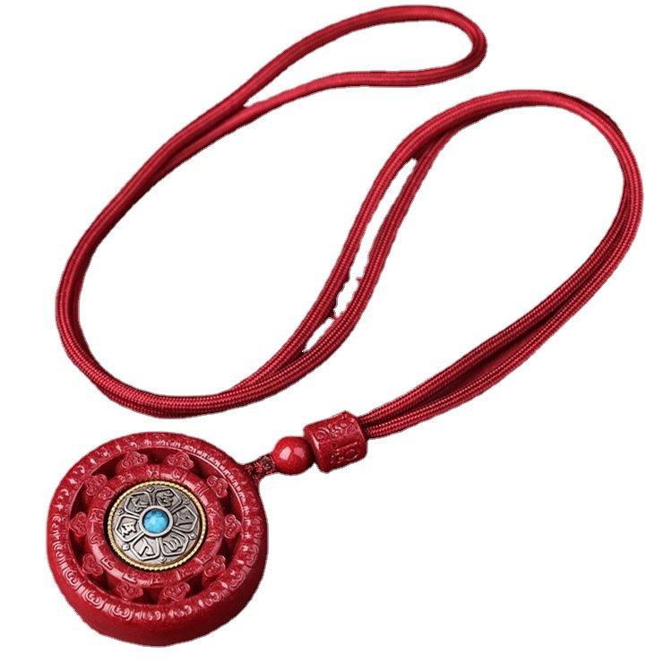 ネックレス レディース メンズ 朱砂 六字真言 転経輪 ペンダント コーヒー レッド ワインレッド 3色