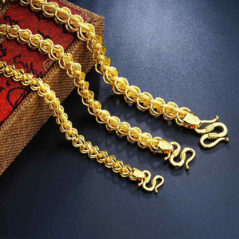 ネックレス メンズ 24K 金メッキ チョーカー 男性用 アクセサリー 銅メッキ ゴールド 編み込みチェーン 新中式 アフリカ 南米 東南アジ..