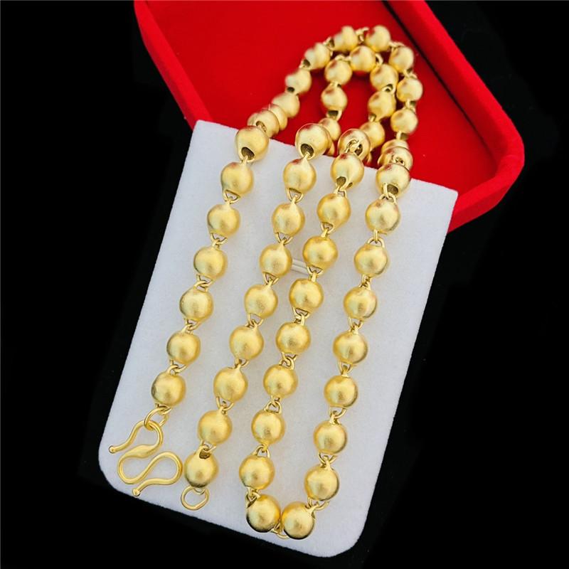 ネックレス メンズ レディース 18K 金メッキ 仏珠風 マット 幾何学模様 光沢 ビーズ チェーン おしゃれ..