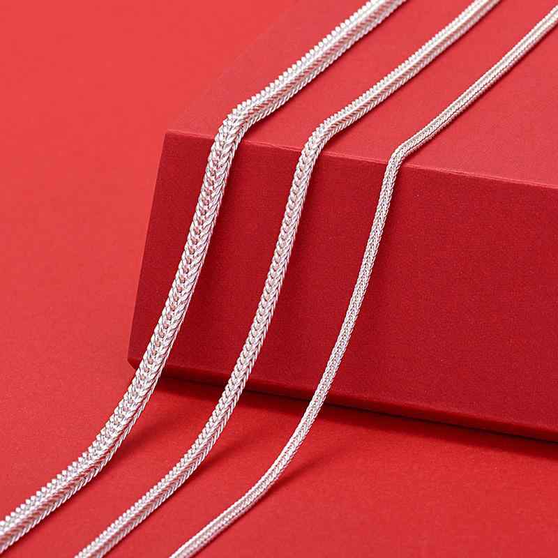 ネックレス レディース S925 シルバー フォックステールチェーン 編み込み 四角 麻縄 鎖骨 シルバー アレルギー対応 ペンダント おしゃれ かわいい 女性 40cm 45cm 50cm 55cm 60cm 65cm 70cm 75cm 80cm(x2)