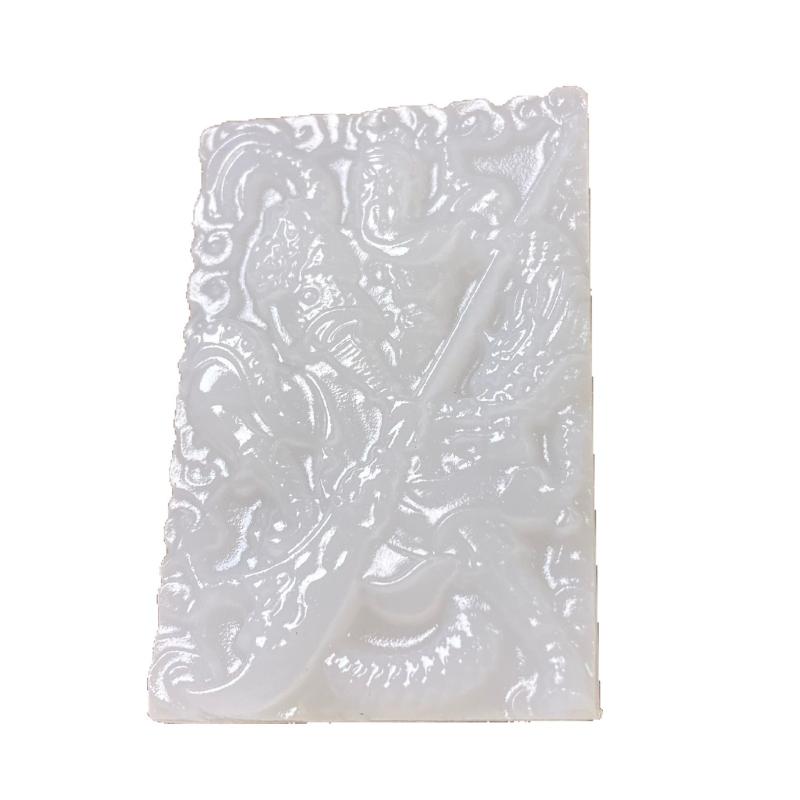 ネックレス メンズ 石 アフガニスタン産 关公 武財神 関羽 ペンダント カーボネート 玉 ナチュラル 吉祥文様(x2)