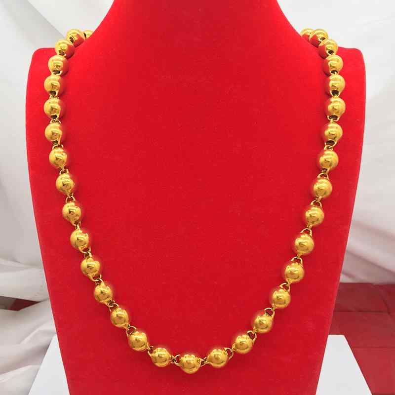 ネックレス メンズ 紳士用 銅メッキ ゴールドカラー 光沢玉 仏珠 新中式スタイル アクセサリー 55cm 60cm 70cm 78cm