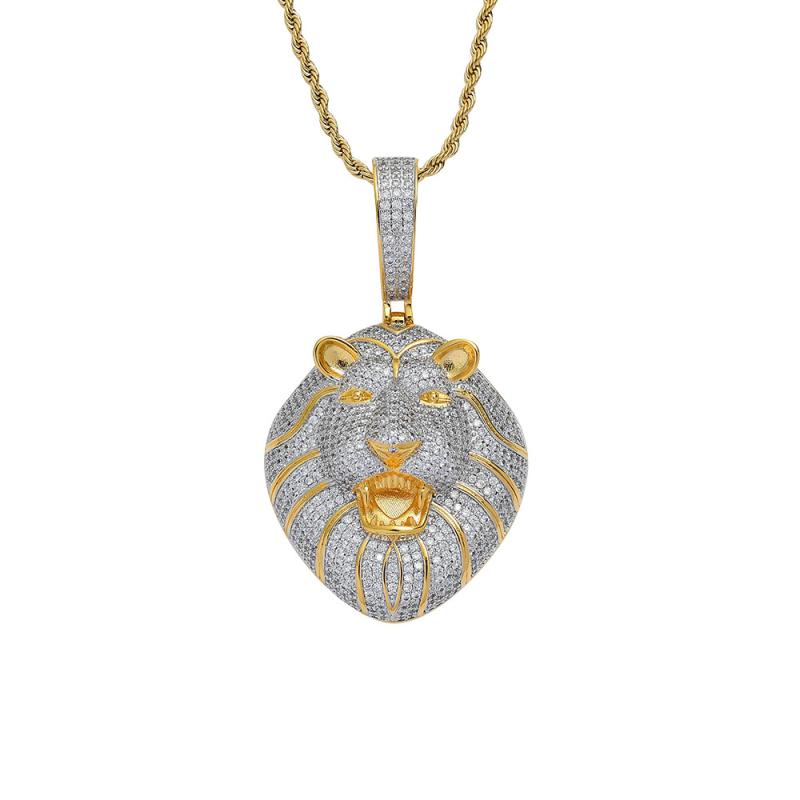 ネックレス メンズ 銅製 ジルコニア 獅子モチーフ ペンダント 幾何学 ヒップホップスタイル アニマル ..