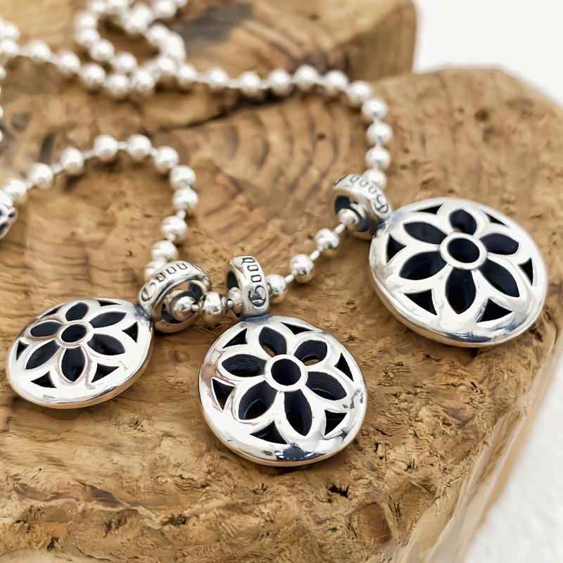 ネックレス メンズ s925 シルバー 桜 六芒星 ペンダント 泰銀 レトロ 幾何学模様 大中小