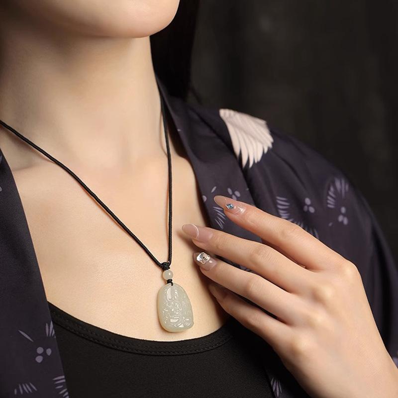 ネックレス レディース 干支 和田玉 文殊菩薩 普賢菩薩 観音 ペンダント ラッキーアイテム 中国風 アクセサリー