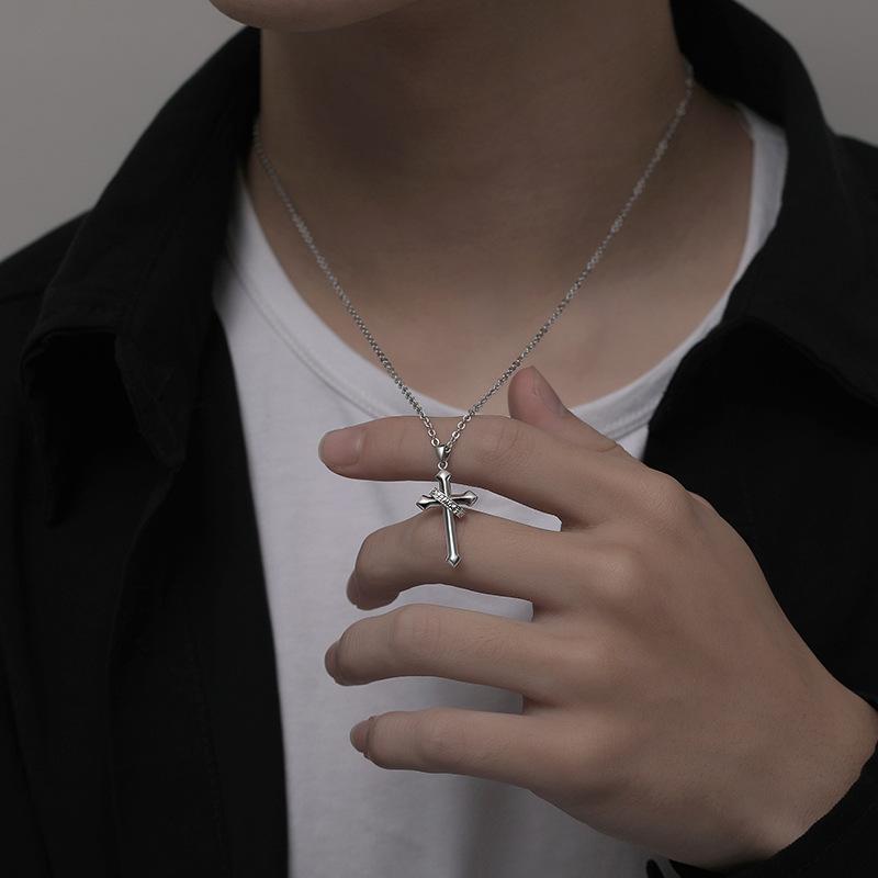 ネックレス メンズ 十字架 シルバー925 ペンダント 幾何学模様 チョーカー 信仰 個性 普段使い 男女兼用 ヒップホップ ストリート スタイル ネックレス