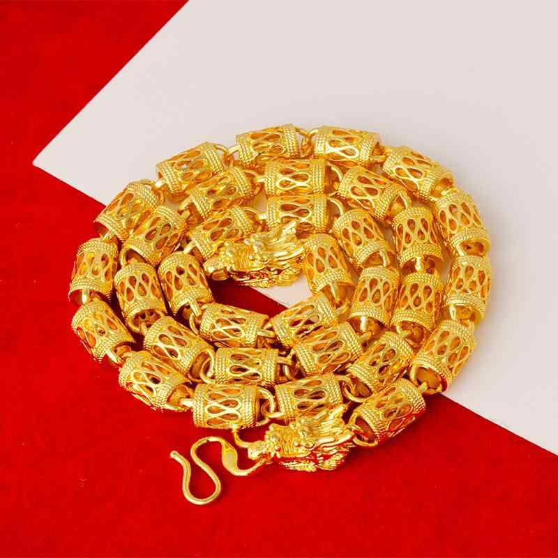 ネックレス メンズ 男性用 銅メッキ 竹節 チェーン 幾何学 龍頭 51cm 60cm 70cm ゴールドカラー(x2)