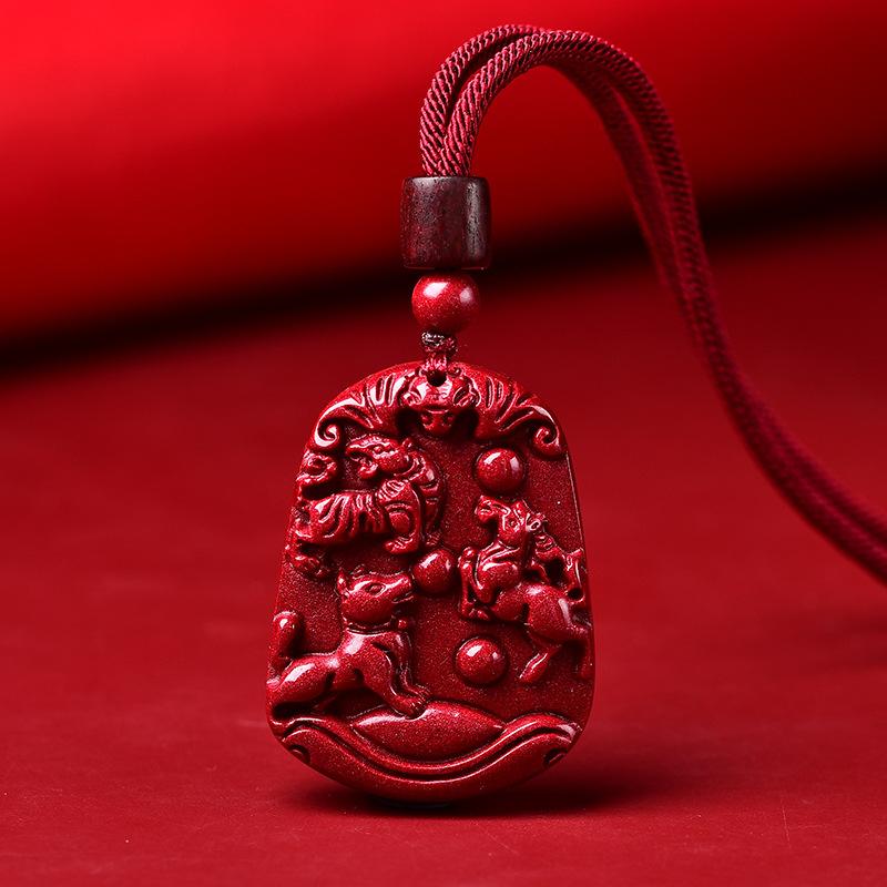 ネックレス レディース メンズ 朱砂 动物干支 三合 ペンダントトップ 原矿 ジルコニア 十二支 猪 兔 羊 猴 鼠 龙 蛇 鶏 牛 虎 马 犬 アニマルモチーフ ラッキーアイテム