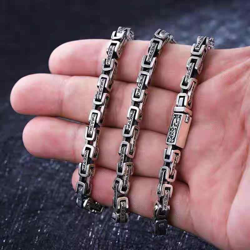 ネックレス メンズ シルバー 925 帝王チェーン タンクチェーン レトロ ソリッド ヒップホップ 六字真言..