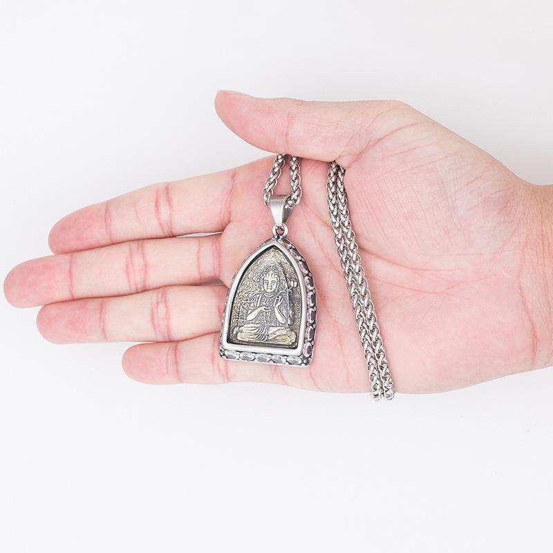 ネックレス メンズ 男性用 チタン鋼製 守護神 十二支 干支 レトロ風 ペンダント 大日如来 阿弥陀仏 千手観音 大勢至菩薩 虚空蔵菩薩 文殊菩薩 普賢菩薩 不動明王 ジルコニア付き 民族風 アミュレット お守り